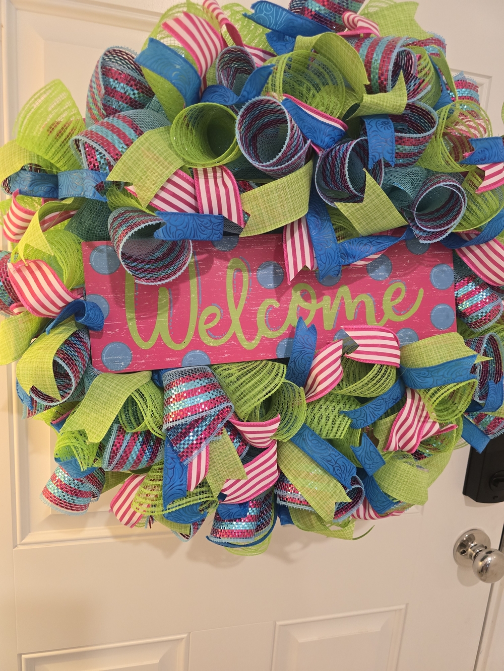 Welcome Summer Spring Wreath - Pink, Blue & Lime Green - Picture 2 of 3
